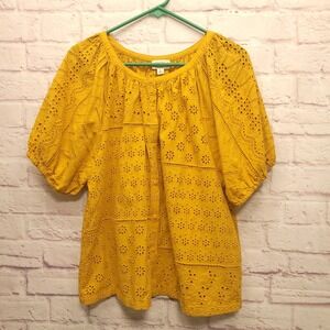 Nicole MillerYellow Eyelet Puff-Sleeve Blouse - Women